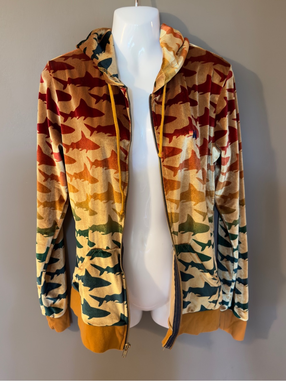 Aviator Nation Velvet Rainbow Shark Zip Hoodie Size S